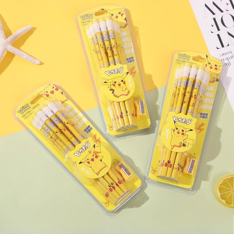 12pcs 포켓몬 연필 지우개 연필깎이 포함 귀여운 피 - Office Supply Office Stationery Items 리뷰 및 가격